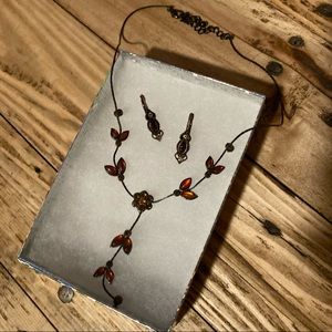 (3/$25) Orange Stone Necklace and Earrings Set